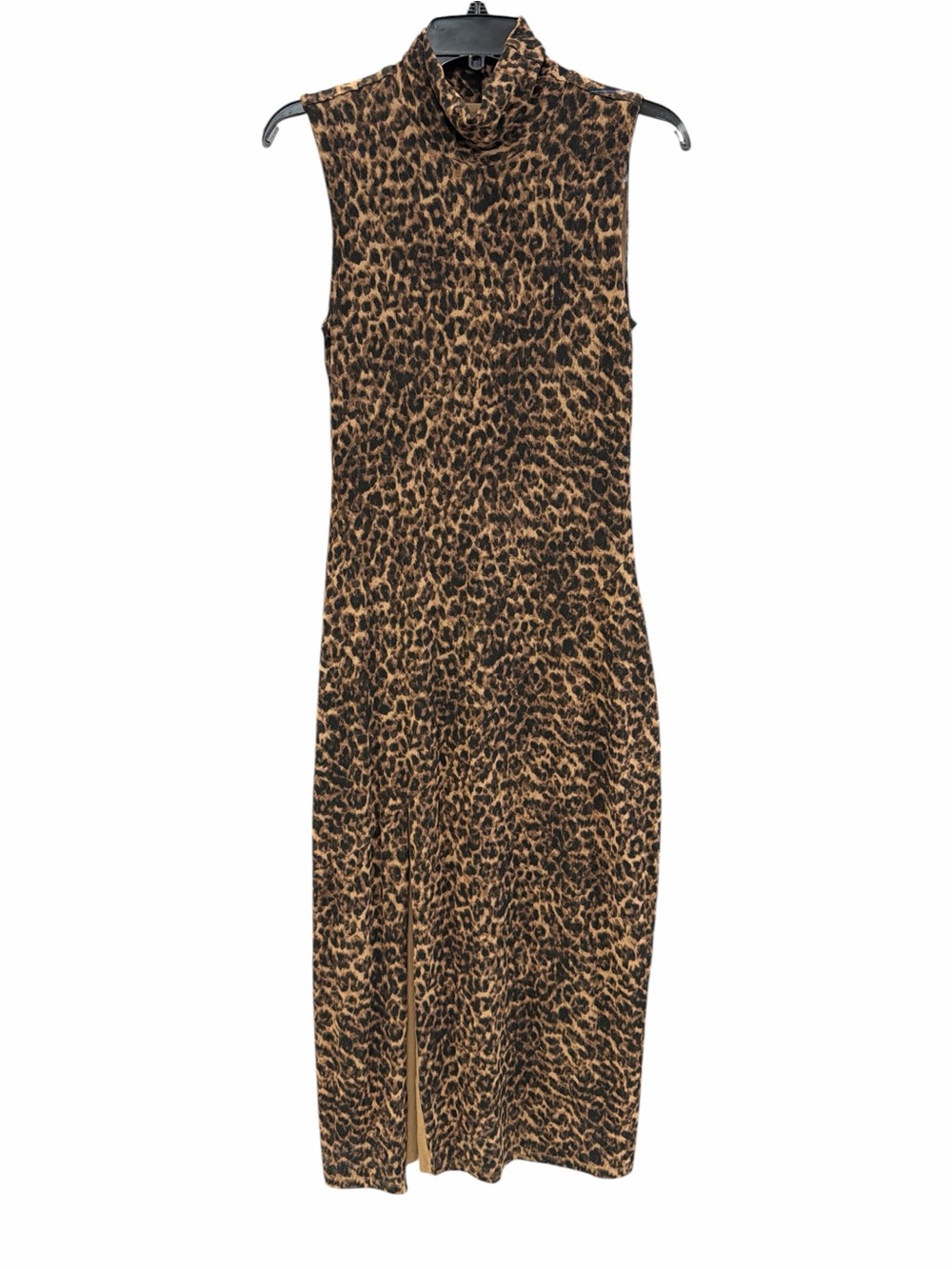 Good American Sepia Leopard Print Mock Neck Midi Dress Size Large